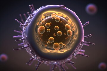 3d rendering of Human cell or Embryonic stem cell. AI generation.