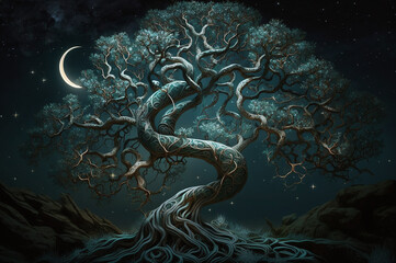 Fototapeta na wymiar Tree of life illustration with serpentine branches