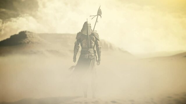 Central Asian Warrior Looking at a Desert Storm