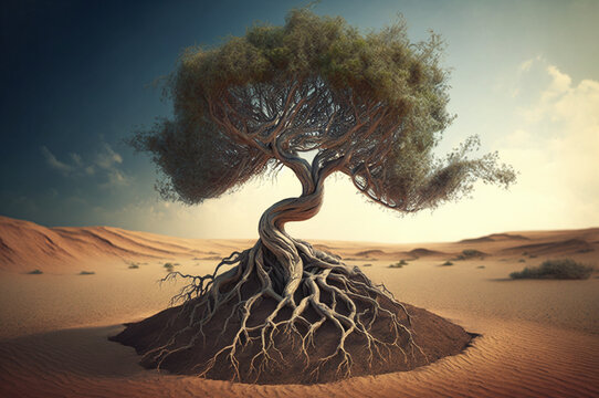 Tree Standing Alone In The Desert Sand