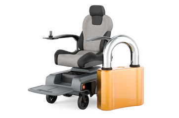 Indoor Powerchair, Electric Wheelchair with padlock, 3D rendering