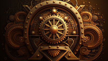 Mysterious Clockwork Hatch - Abstract Astronomical Steampunk Wallpaper - Generative AI