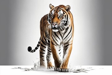 Photograph of a Bengal Tiger against a White Background. Generative AI