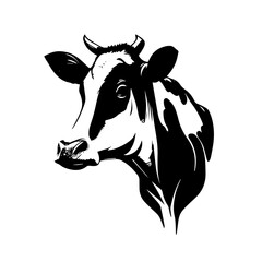 Silhouette of a black and white cow's head vector logo