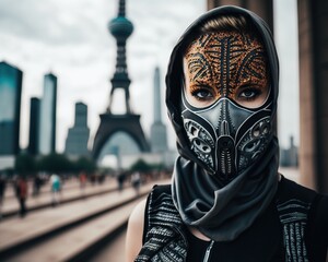 Street Fashion Mask in Berlin City. Generative AI.