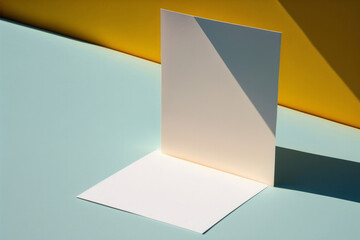 Blank white paper on a bright background. Sunlight and shadows. Generative ai