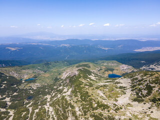 Fototapeta premium Aerial view of Rila Mountain near The Scary Lake, Bulgaria