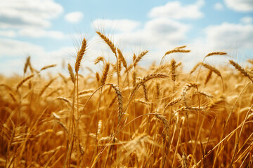 Gold wheat field. Growth nature harvest. Agriculture farm.