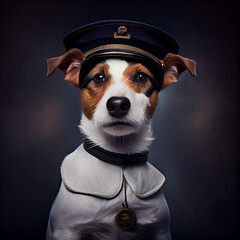 Portrait of a Jack Russell Terrier wearing a police clothes