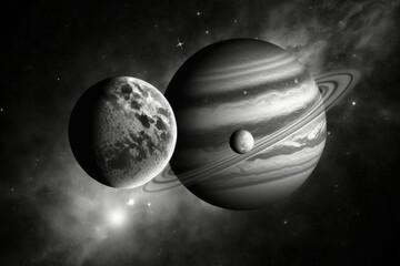 Image depicting Jupiter and Saturn in conjunction. Generative AI