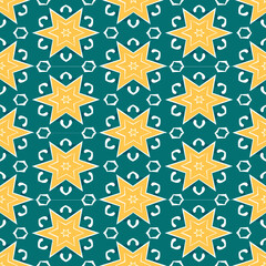 Fototapeta na wymiar Star pattern seamlesss, geometric pattern, with green and yellow vector illustration for wrapping background or fashion designer home decoration 