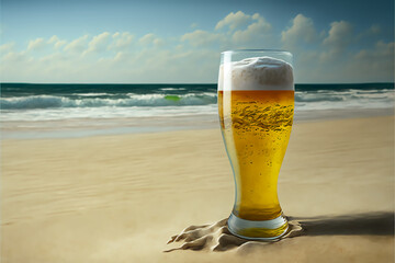 Generative AI glass of beer on the beach