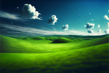 Obraz na płótnie Canvas Generative AI green field and sky