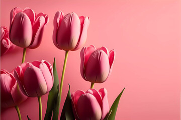 Generative AI bouquet of pink tulips with pink background
