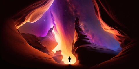 landscape canyon fantasy sunset, beautiful sky, generative ai, generative, ai