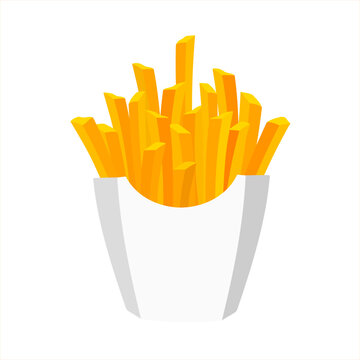 French fries or fried potatoes in a white carton box. Vector illustration isolated on white background 