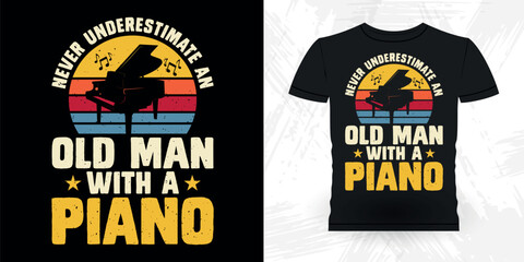 Piano Funny Musician Music Bass Retro Vintage Musician T-shirt Design
