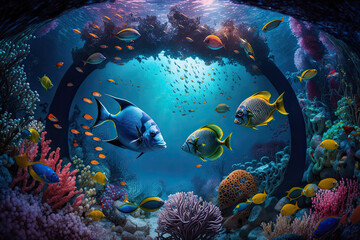 Obraz na płótnie Canvas underwater world with colorful fish and coral reefs , ai generated