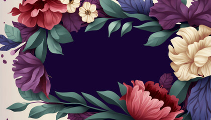 No text Greeting card surrounded by flowers and leaves