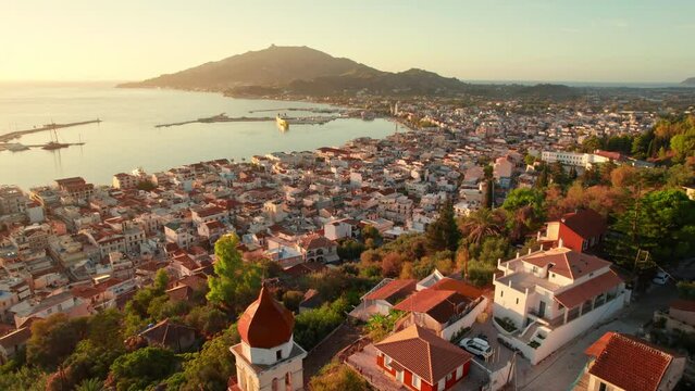Aerial view of Zakynthos city on Zante island in Greece