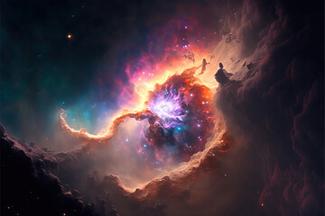 Colorful nebula with stars. Fantasy galaxy generative AI background