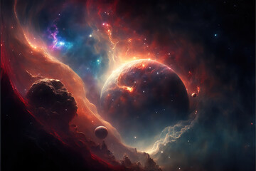 Planets in space. Fantasy galaxy generative AI background