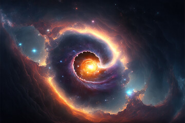 Colorful nebula with stars. Fantasy galaxy generative AI background