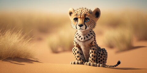 Cute Cartoon Cheetah Banner with Room for Copy (Created with Generative AI) - obrazy, fototapety, plakaty
