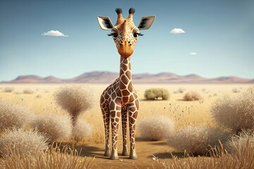 Cute Cartoon Giraffe (Created with Generative AI) - obrazy, fototapety, plakaty