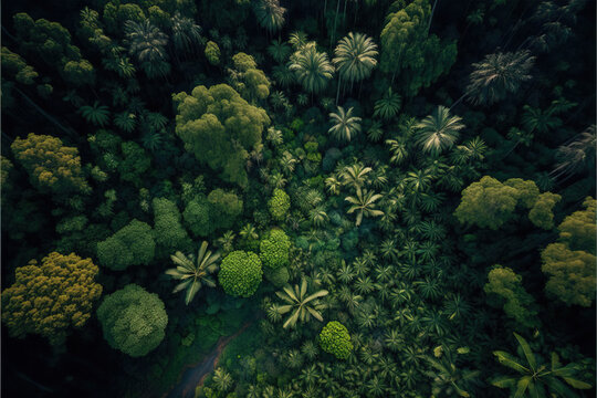 Aerial view of rainforest. Green ecological generative illustration © WhataWin