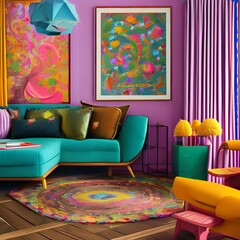A playful room with bright colors and fun patterns1, Generative AI