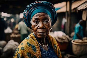 Generative AI. portrait of an African woman in the market