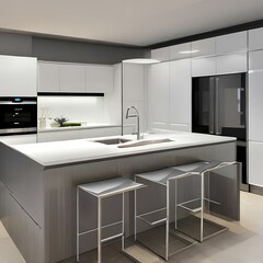 Fototapeta na wymiar 1. A sleek, contemporary kitchen with stainless steel appliances and sleek, white cabinetry.2, Generative AI