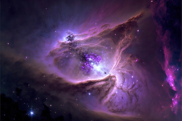 Fototapeta na wymiar Purple and violet nebula with stars. Fantasy galaxy generative AI background