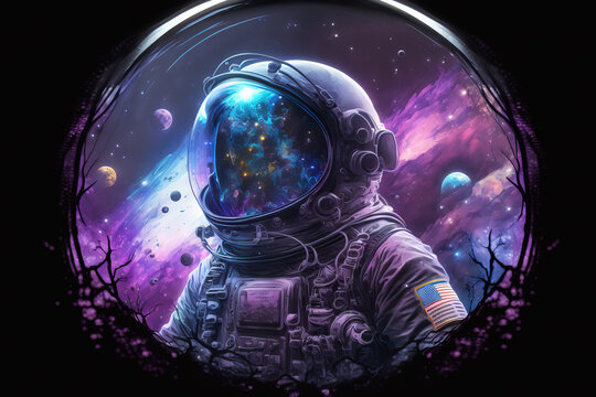 Astronaut in outer space. Fantasy generative AI background