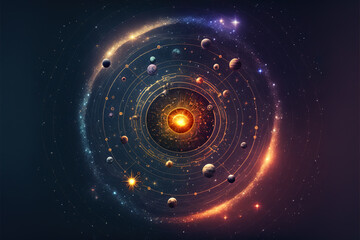 Solar system with planets ai generative illustration