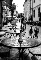 Cozy restaurant, street in the Lviv city, Ukraine.