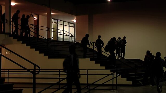 Students Walking in the Hall at the End of Day in a Public School in Argentina. 