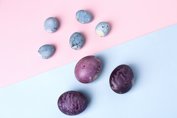 Painted Easter eggs on colorful background
