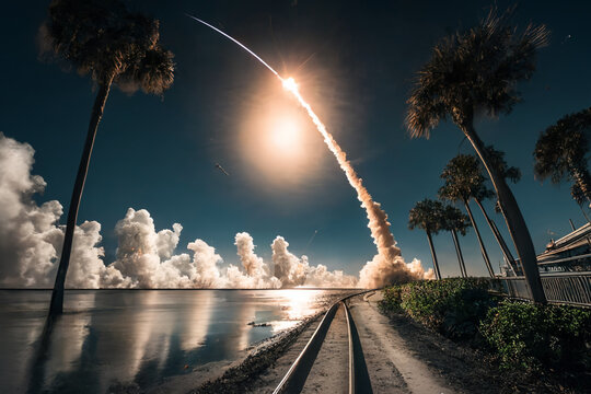 Space rocket lauch from the Earth space station