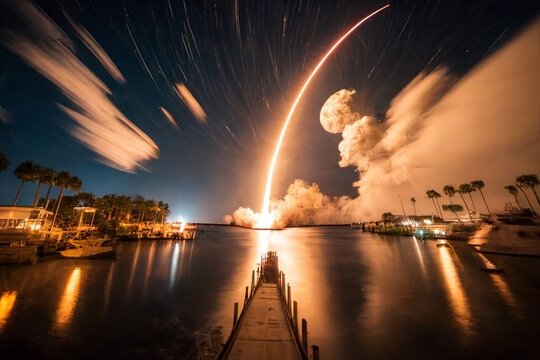 Space rocket lauch from the Earth space station