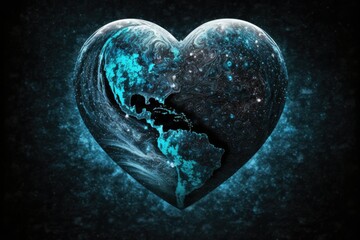 Naklejka na ściany i meble A cosmic background with a heart shaped Earth,. Generative AI