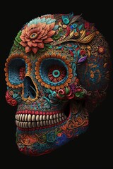 Fototapeta premium Mexican roses skull. Mexican roses skull. Vector illustration. Dia de los muertos shugar colorful head Generative Ai