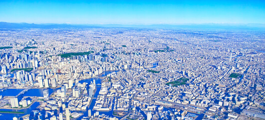 東京都江東区木場上空から見た、東京中心部の全景（空撮）
 - obrazy, fototapety, plakaty