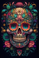 Fototapeta premium Mexican roses skull. Mexican roses skull. Vector illustration. Dia de los muertos shugar colorful head