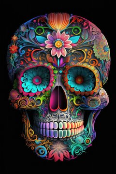 Mexican roses skull. Mexican roses skull. Vector illustration. Generative AI
