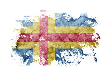 Aland, Alandic flag background painted on white paper with watercolor.