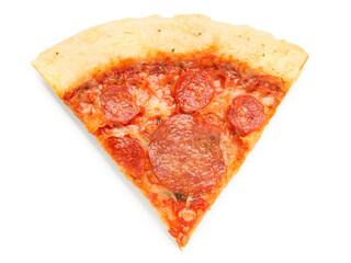 Slice of delicious pepperoni pizza isolated on white background