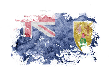 British, Britain, Turks and Caicos Islands flag background painted on white paper with watercolor.