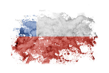 Chile, Chilean flag background painted on white paper with watercolor.